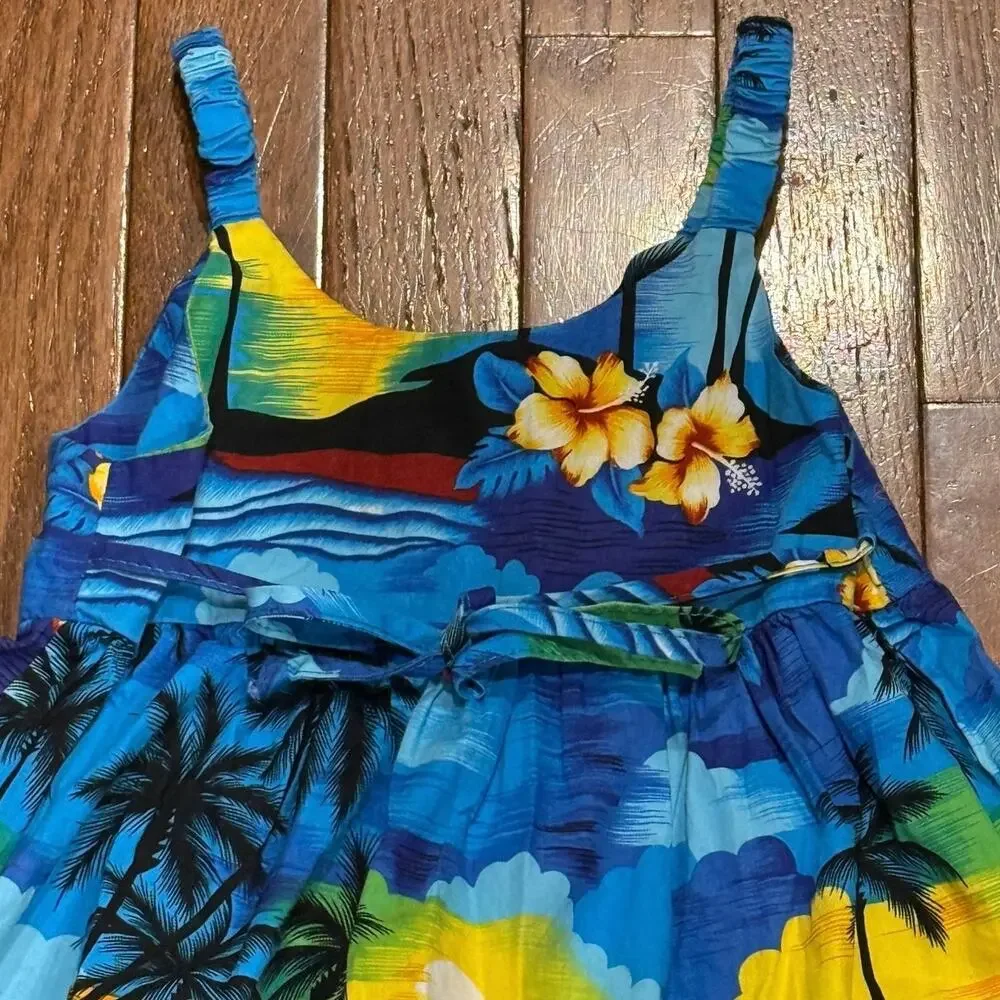 Aloha Republic Made in Hawaii Tropical Hawaiian Cotton Sundress Girls 2T Blue